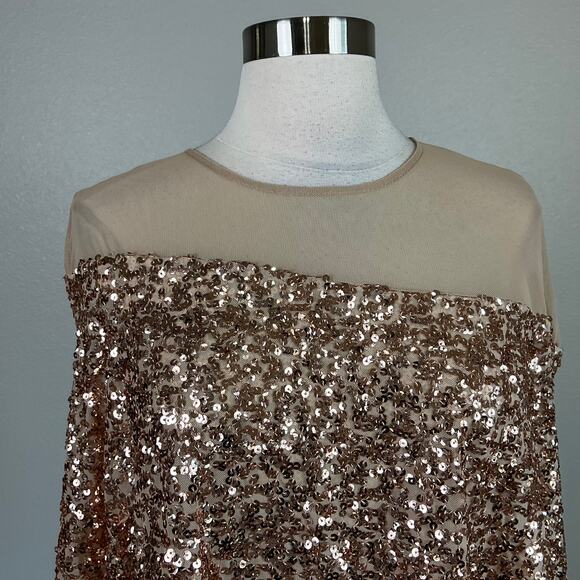 Betsy & Adam Sequined Cocktail Dress Size 4 Gold Caped Sleeveless Mini Sheath - Picture 7 of 14